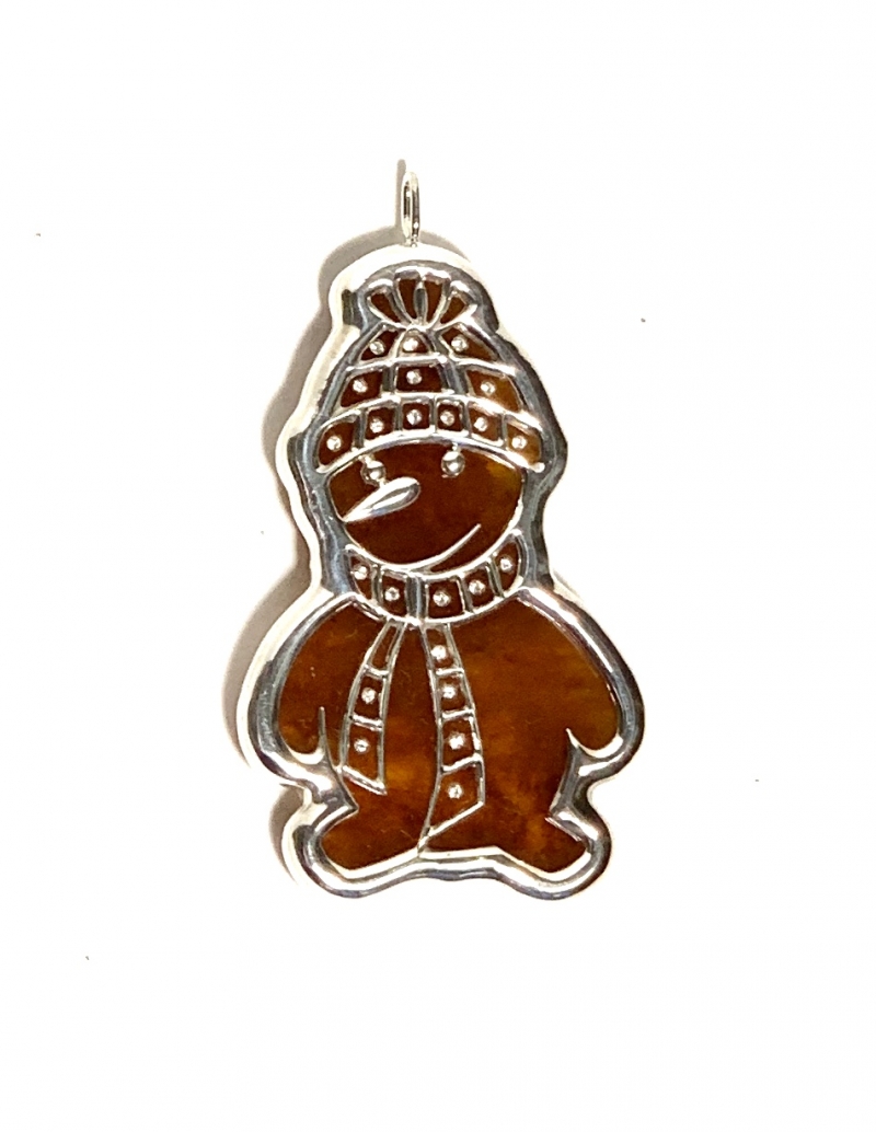 Елочное украшение Снеговик из натурального янтаря